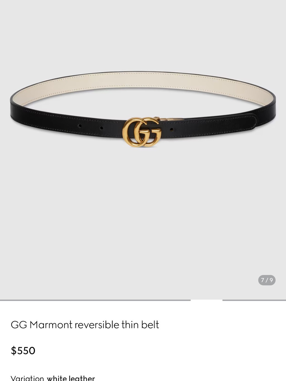 Gucci GG Marmont Reversible Thin Leather Belt in Black/White